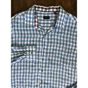 ROCHESTER Linen Size 1XL Long Sleeve Button‎ Down Shirt Blue White Checkered Men